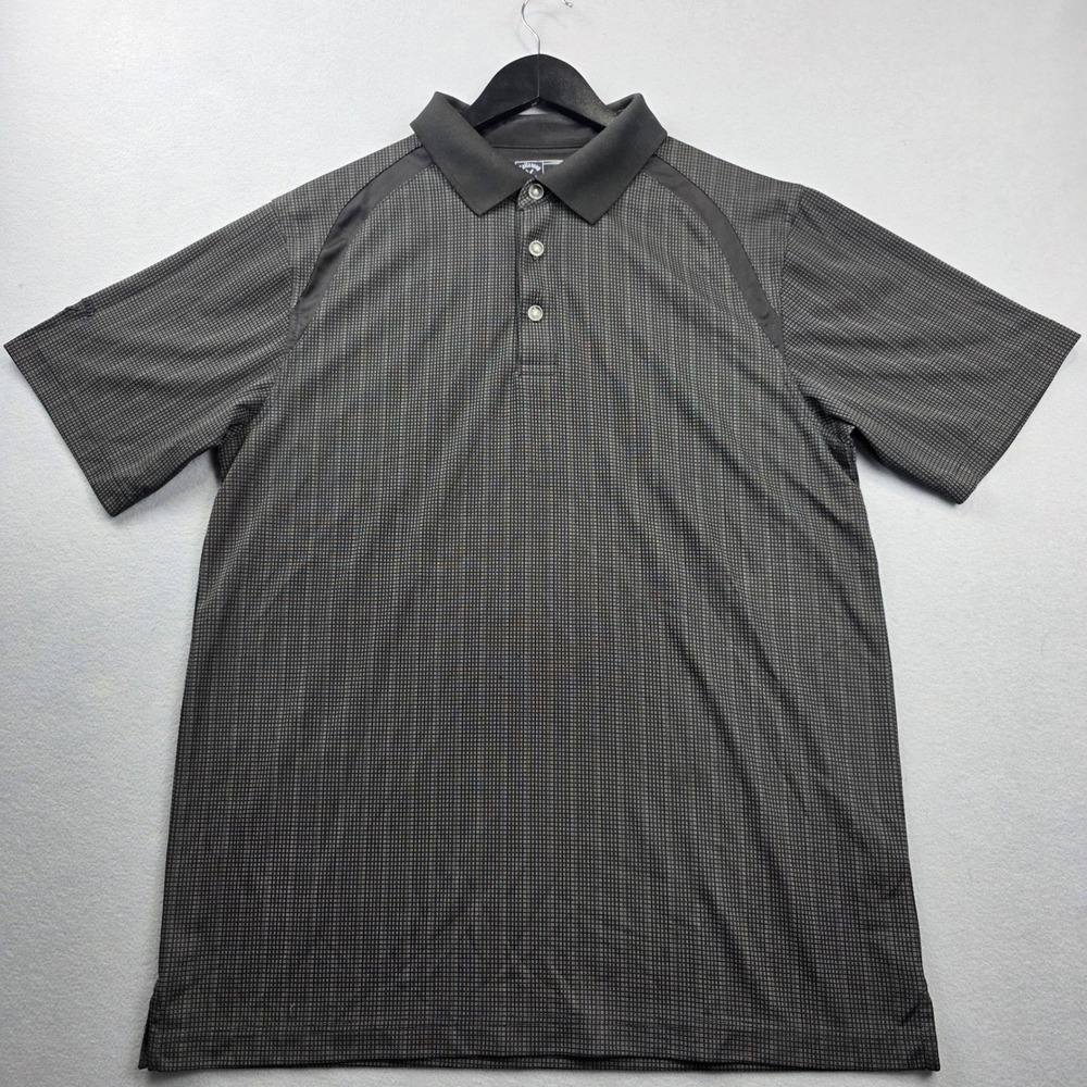 Callaway Mens Golf Polo Shirt Large Black Grey Micro Grid Short Sleeve‎ Athletic